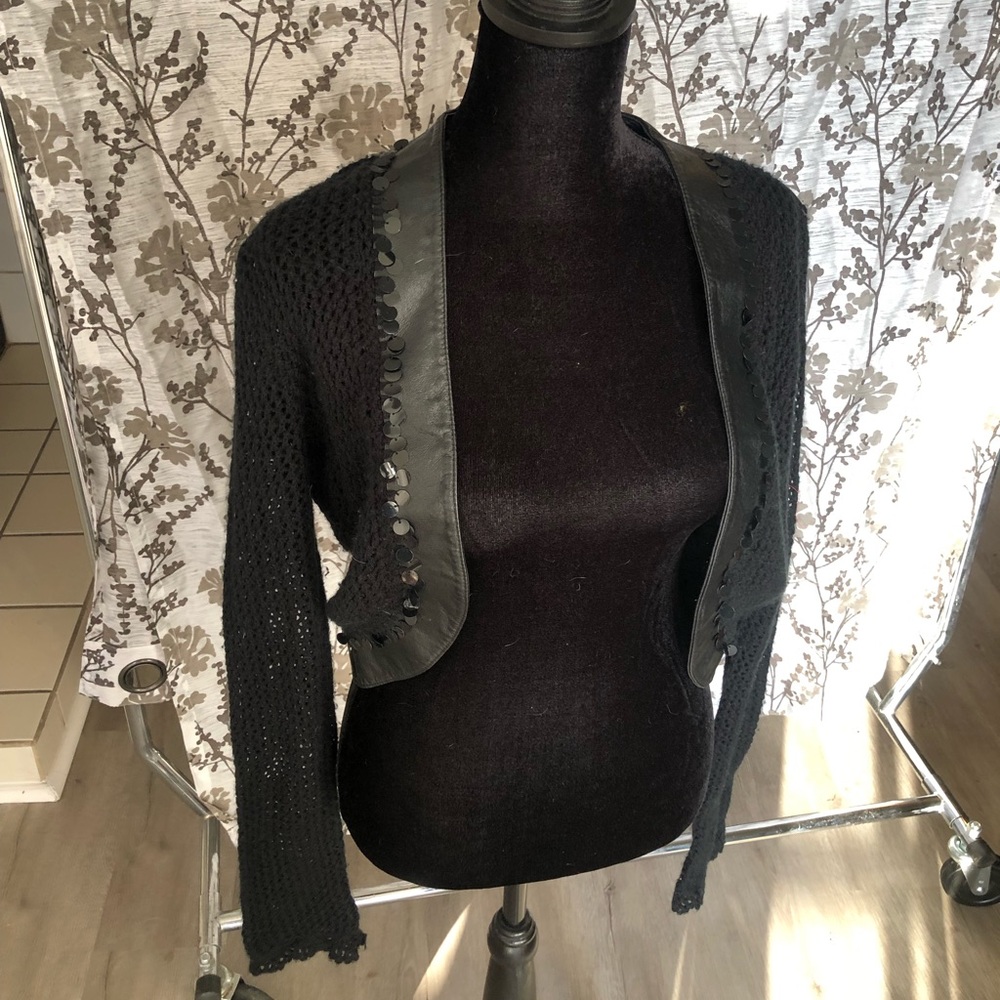 Black open Crop Top w/ Leather